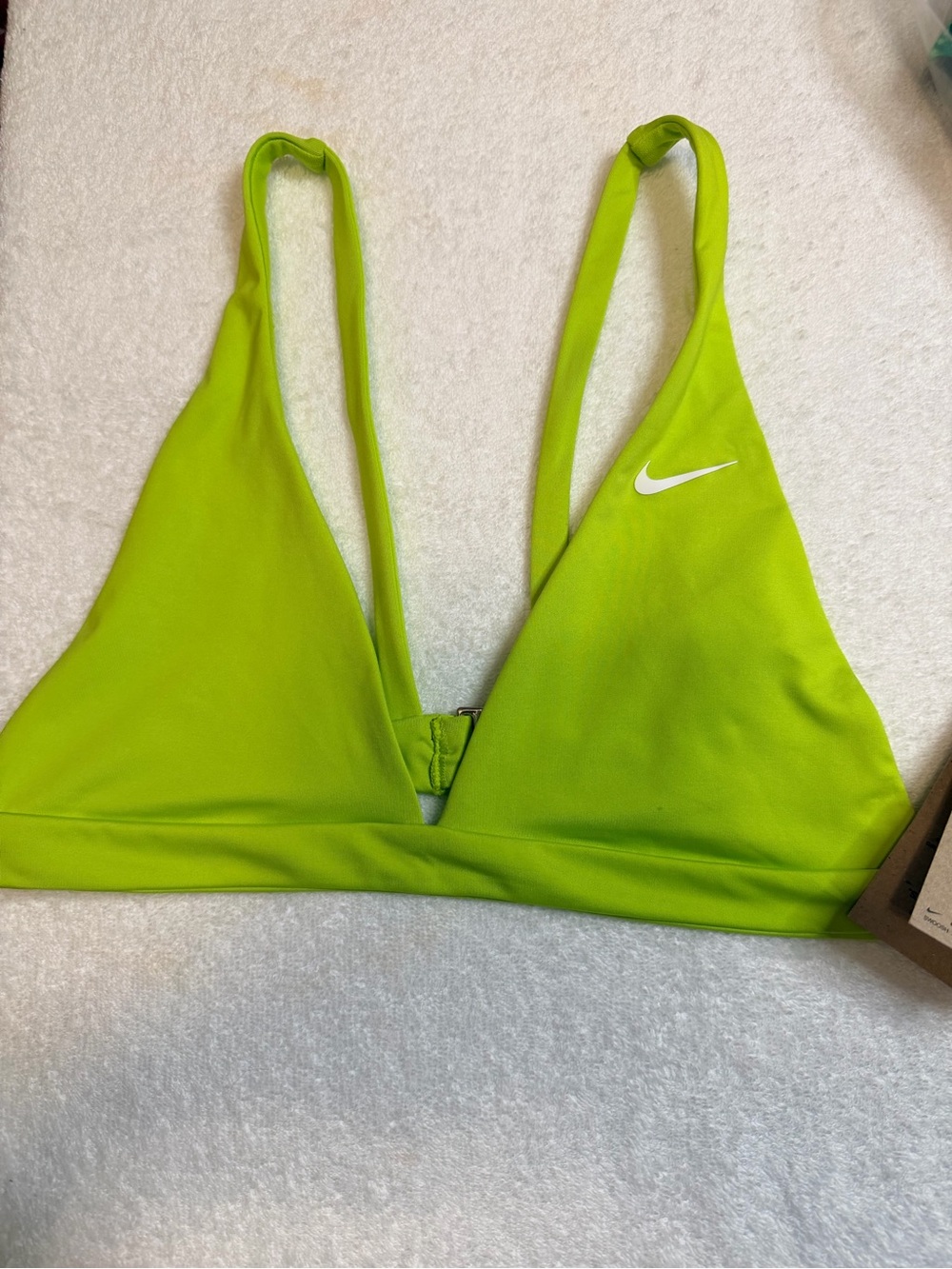 Nike Lime Green V-Neck Triangle Bikini Top with White Swoosh
